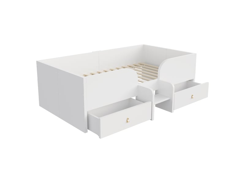 Lit enfant 90x200 cm blanc en bois avec 2 grands tiroirs, échelle de sécurité et barrières - Conforama D