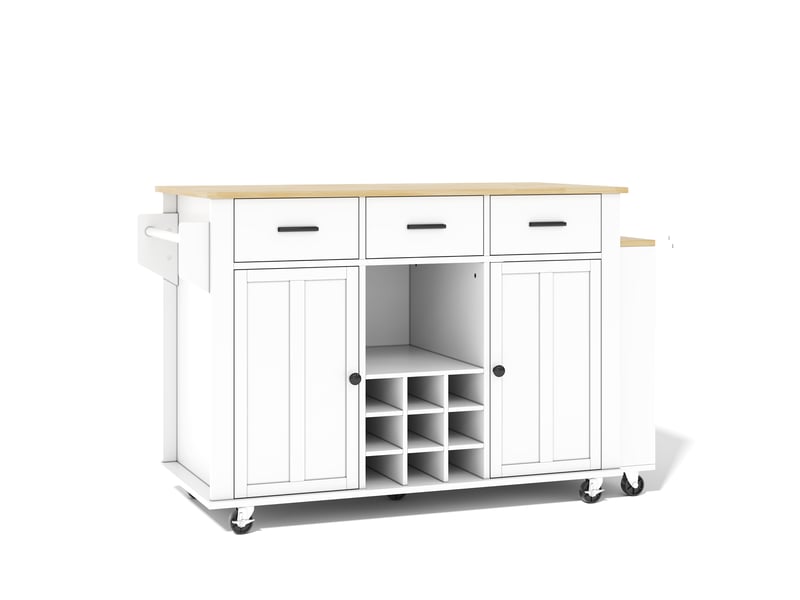  Îlot de cuisine,136x50x93 cm,extensible avec rangement,mdf,blanc et effet chêne  - Conforama D