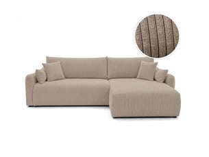 Canapé d'angle réversible convertible LOUNGITUDE APOLINE 4 places Velours taupe avec coffre de rangement