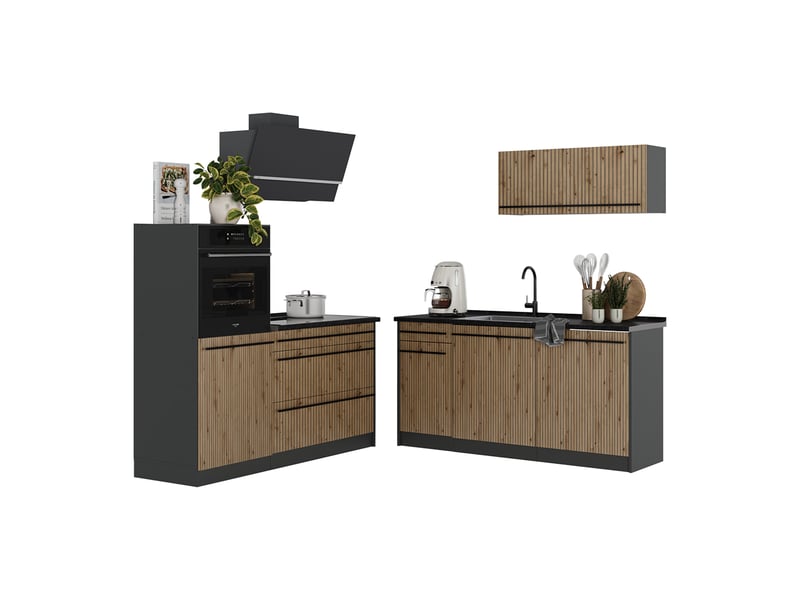  Vicco cuisine, chêne artisananthracite, 160cm plan de travail marbre  - Conforama E