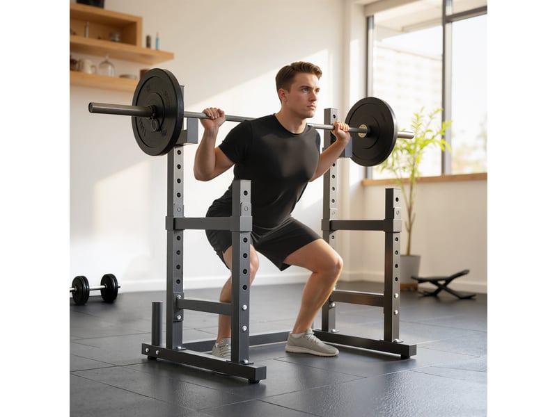  Support à disques de musculation à 2 niveaux, en acier, supportant jusqu'à 500 kg de barres d'haltères, noir  - Conforama C