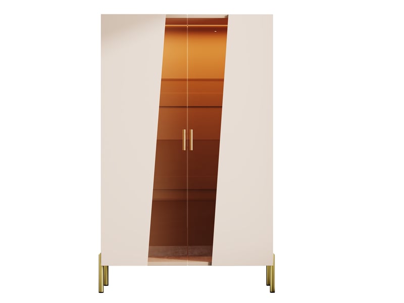  Vitrine led - 72x40x145 cm - meuble de rangement avec porte en verre asymétrique et étagères - beige  - Conforama D