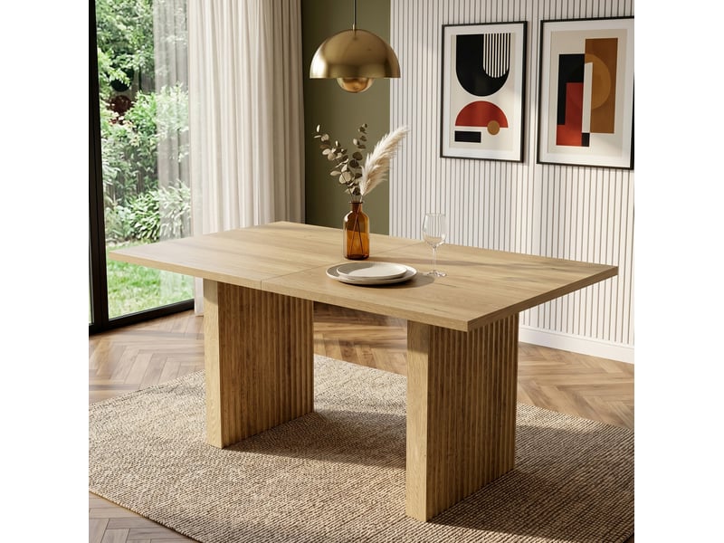  Table à manger extensible 140200 x 90 cm – chêne clair – 6 à 8 personnes, allonge centrale  - Conforama B