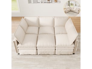 Canapé modulable xxl convertible 344x127x91 cm en ul avec fonction couchage, pouf amovible, double coussin d'assise, chenille - beige