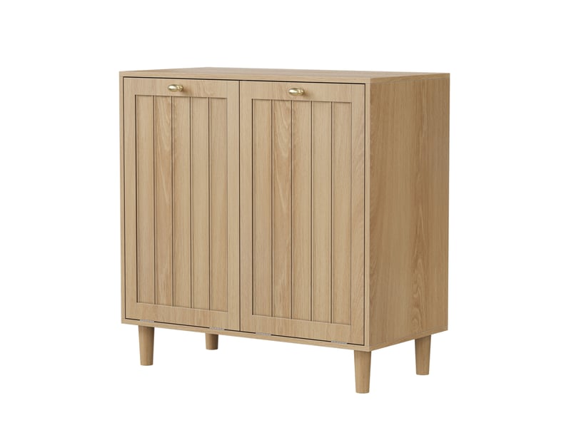 Meuble à linge 69,5x35x70,5 cm avec deux paniers amovibles, mdf, coloris chêne  - Conforama A
