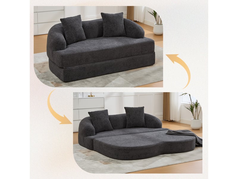  Canapé convertible, canapé-lit, en chenille, gris foncé, 2 en 1, pliable, mobilier pour espace de vie, pour salon et séjour  - Conforama C