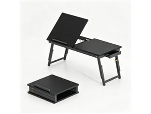 Table de lit pliable pour ordinateur portable en bambou noir, hauteur réglable et plateau inclinable 30° à 60°