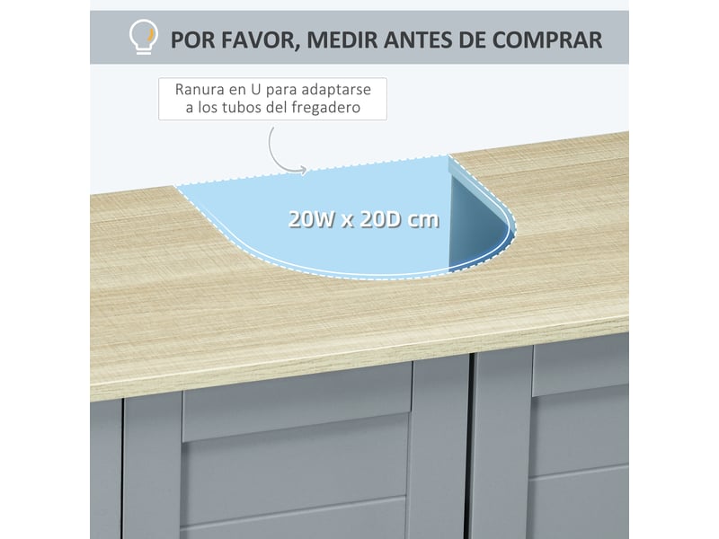  Meuble sous lavabo gris à 2 portes, découpe en u, étagère réglable, 60 x 30 x 60 cm  - Conforama E