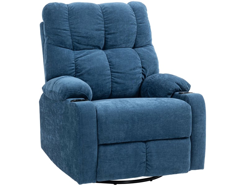  Fauteuil relax pivotant et à bascule avec repose-pieds, porte-gobelets et dossier inclinable en polyester bleu  - Conforama A
