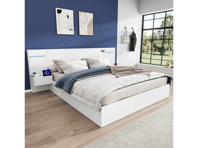  Lit double en mdf blanc 180x200 cm  - Conforama E