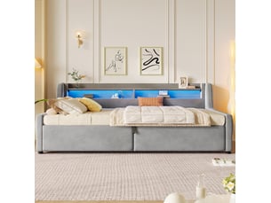 Lit coffre 90x200 cm <strong>HAVRYA</strong>  <strong></strong> coloris gris