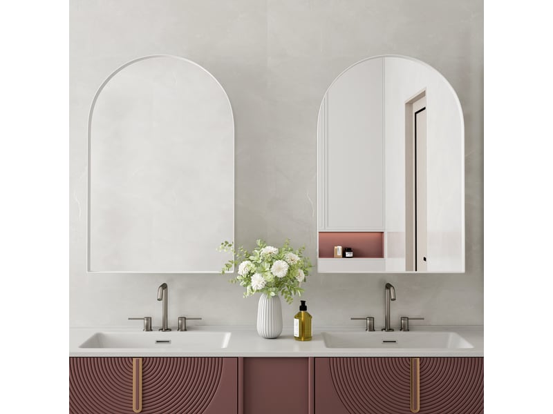  Armoire de toilette à miroir arqué cadre métal blanc à encastrer ou suspendre W2552P264706 - Conforama E