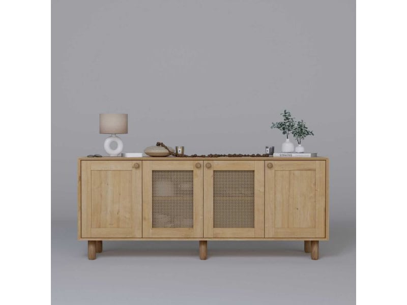  Buffet 4 portes en aggloméré bohemian noyer avec cannage (2 portes)  - Conforama E