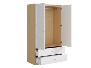 Armoire 2 portes modenvie 100 x 48 x 180 cm avec 2 tiroirs et tringle mdf blanc et naturel