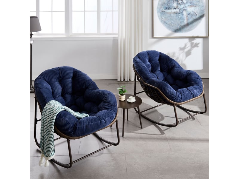  Fauteuil de jardin rotin d’extérieur assise rembourrée dossier fauteuil à bascule  - Conforama A