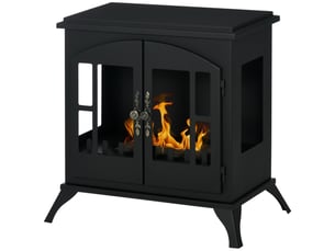 Cheminée bioéthanol sur pied en acier inoxydable noire, brûleur 0,9 l, 55 x 31 x 55 cm