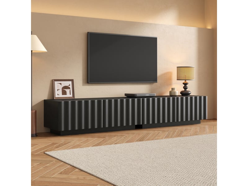  Meuble tv moderne avec façade ondulée, grand rangement et système push-to-open pour salon  - Conforama D