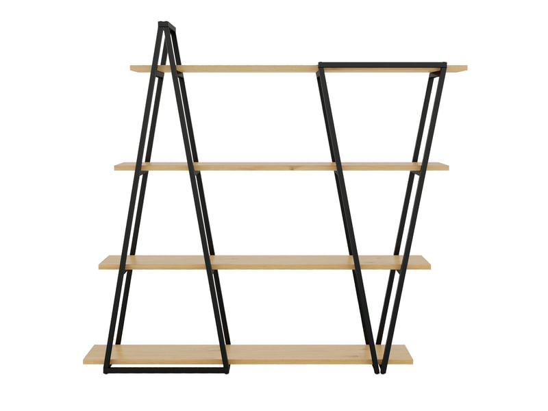  Bibliothèque design géométrique 158x35x166 cm, étagère sur pied métal et bois avec 4 niveaux, style industriel pour salon et bureau.  - Conforama W