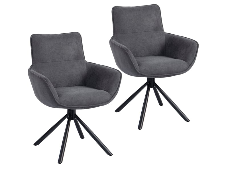  Lot de 2 chaises de salle à manger rotatives, rembourrées, accoudoirs, pieds en métal, gris foncé  - Conforama A