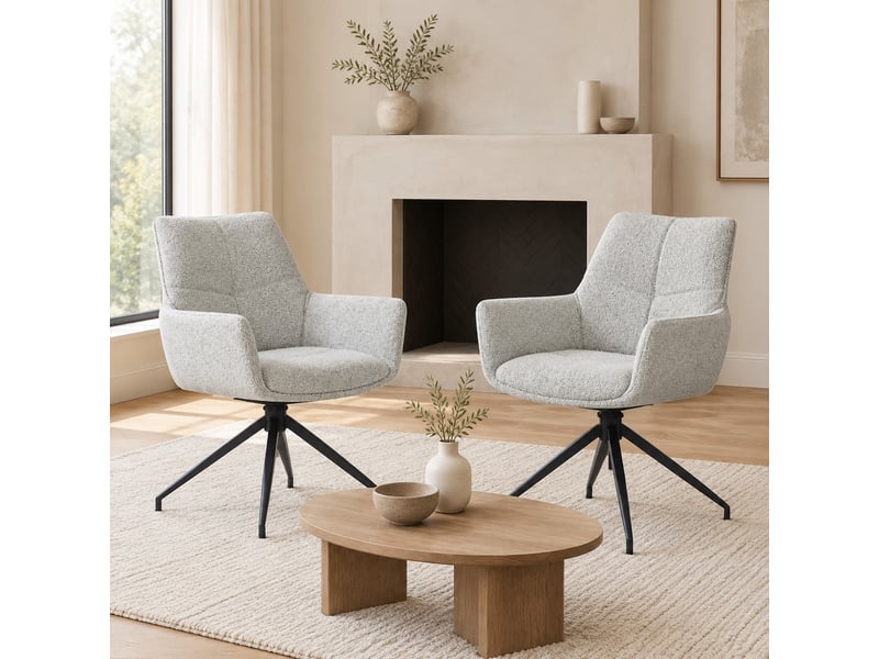 Lot de 2 chaises de salle à manger pivotantes à 360° gris clair et noir en tissu et métal - Conforama D