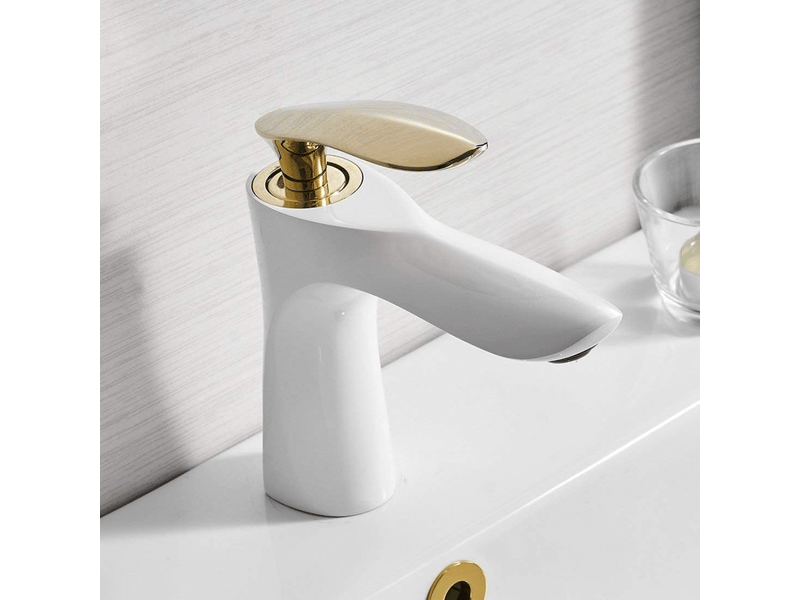  Robinet de salle de bain monocommande, mitigeur, réglable, eau chaude et froide, blanc  - Conforama D