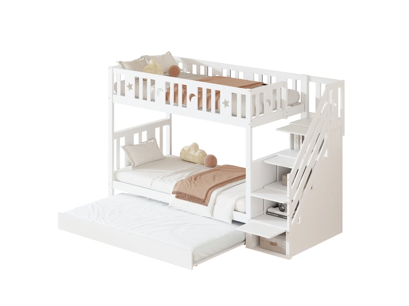  Lit superposé enfant avec lit gigogne 90 x 200 cm blanc  - Conforama A