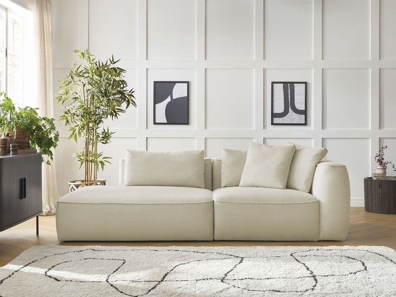 Bobochic canapé droit fixe 3 places leopold velours côtelé beige accoudoir droit LEOPOLD - Conforama C