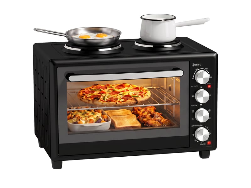  Mini four électrique 46 litres avec 2 plaques, convection et tournebroche, noir  - Conforama A