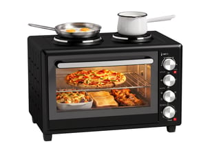 Mini four électrique 46 litres avec 2 plaques, convection et tournebroche, noir