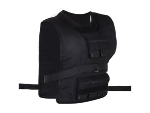 Veste lesté réglable 30 kg noir en oxford et fer, 36 x 52 cm, répartition du poids avant et arrière