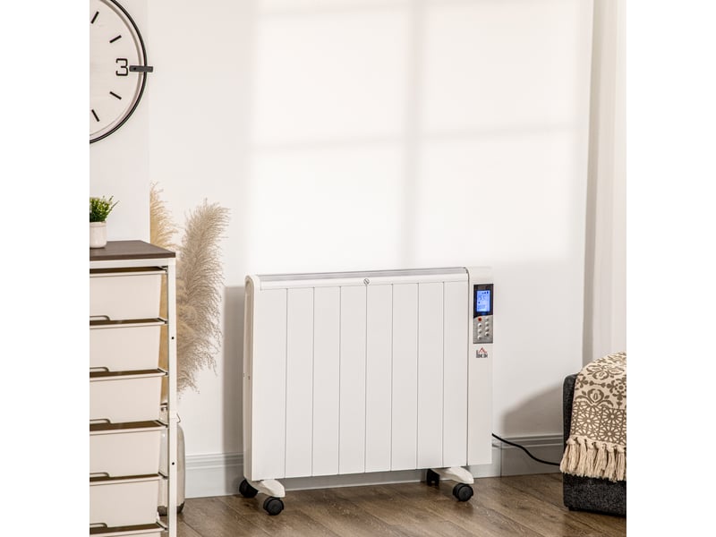  Radiateur soufflant électrique (10002000 w) avec minuterie et niveaux de chauffage pour pièces jusqu'à 15 m², 75 x 31 x 66,5 cm, blanc  - Conforama D