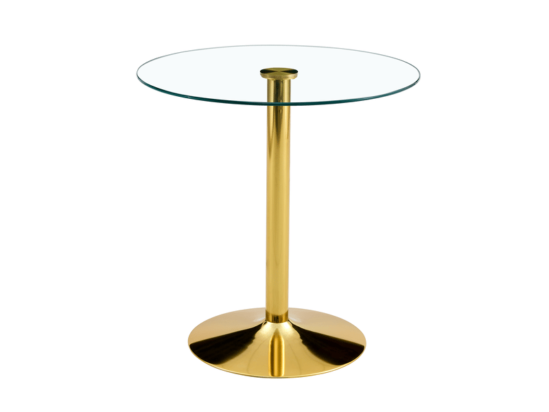 Table haute ronde avec plateau en verre trempé 89 cm - lpospi - pied central stable en métal transparent et doré - Conforama A
