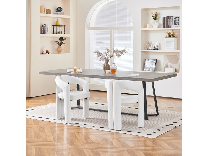  Lot de 2 chaises de salle à manger avec accoudoirs, dossier ergonomique enveloppant, assise rembourrée en velours, charge 150 kg, beige  - Conforama D