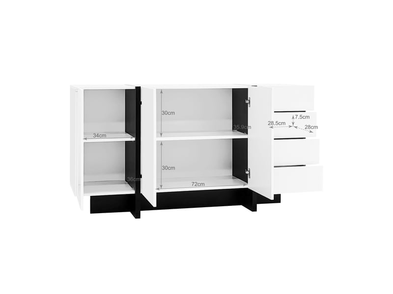 Buffet blanc, 4 tiroirs, 2 portes, rangement, design moderne, structure robuste - mdf et panneaux de particules - 150x40x80.5cm - Conforama B