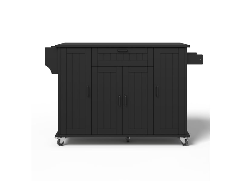  Îlot meuble cuisine 120x45(70)x95 cm pliant plateau extensible 120x70 cm 4 portes 1 tiroir rangements roulettes mdf noir  - Conforama A