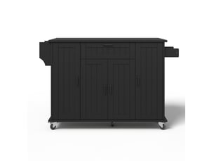 Îlot meuble cuisine 120x45(70)x95 cm pliant plateau extensible 120x70 cm 4 portes 1 tiroir rangements roulettes mdf noir