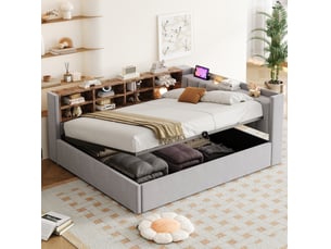 Lit avec rangement 140x200 cm <strong>ELVMI</strong>  <strong></strong> coloris gris