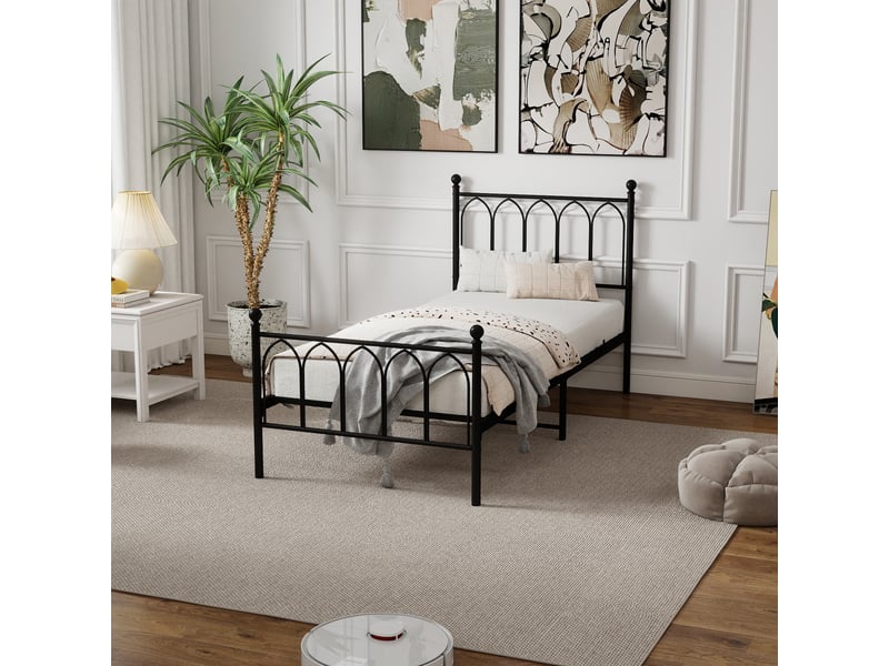 Lit simple 90 × 200 cm avec sommier à lattes, sans matelas, en métal, noir pour chambre d'adolescent - Conforama C