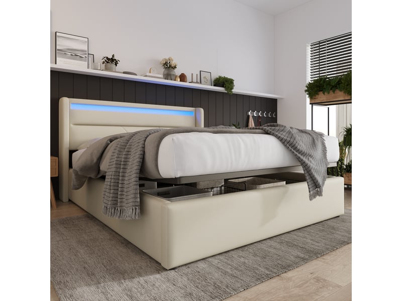  Lit de rangement hydraulique en pu blanc 160 x 200 cm  - Conforama B