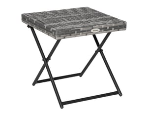 Table basse de jardin pliable 40x40x40 cm grise en résine tressée, structure métallique, charge 30 kg