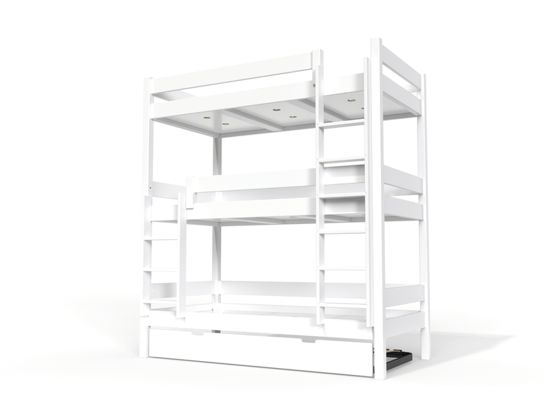 Lit superposé 4 places 90x200 en bois massif abc, blanc TRI492-LB - Conforama C