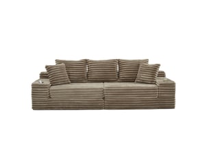 Canapé modulable convertible cordou kaki avec rangement latéral et porte-gobelets pour salon moderne