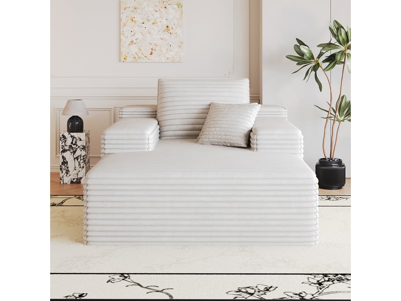 Canapé velours côtelé blanc méridienne assise profonde, canapé mousse modulable sans montage 115x159cm - Conforama R