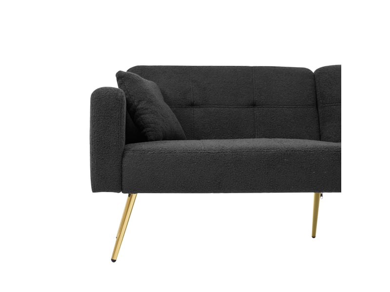  Canapé-lit convertible 175x64x72 cm en tissu sherpa gris foncé, dossier réglable 105°138°180°, pieds dorés et poches latérales.  - Conforama E