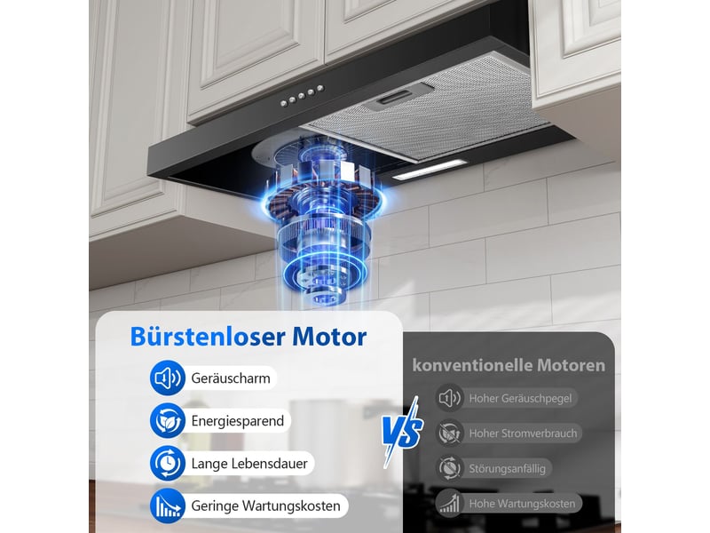  Hotte aspirante 60 cm, hotte sous meuble en acier inoxydable, débit d'air de 250 m³h, 3 vitesses, led 2 w, a+  - Conforama B