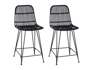 Lot de 2 tabouret de bar, chaise de bar noir 44x54x96 cm rattan et acier