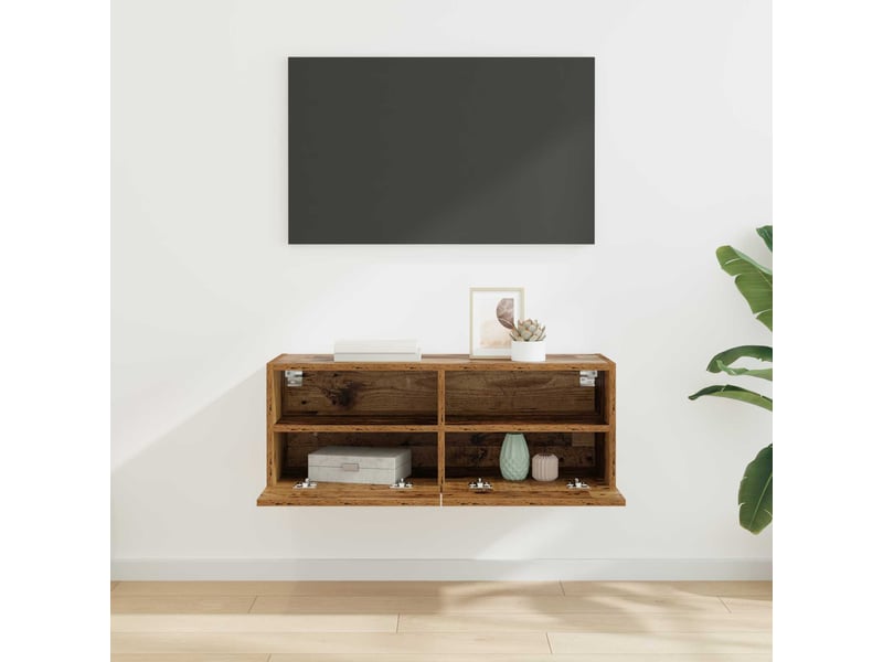Meuble tv - banc tv - meuble de rangement mural 80 x 30 x 30 cm bois ancien bois d'ingénierie - Conforama D