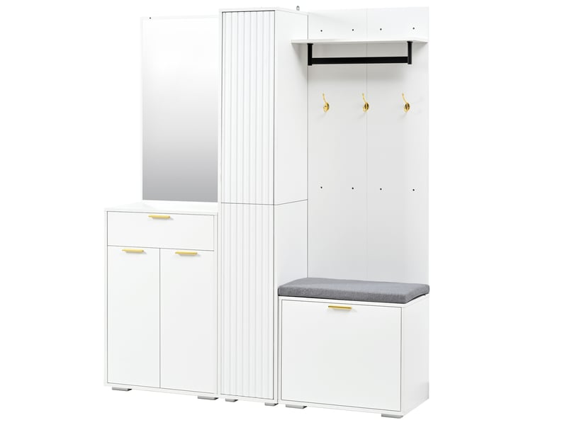 Ensemble vestiaire d’entrée avec miroir et rangement 150x36x180 cm blanc - Conforama D