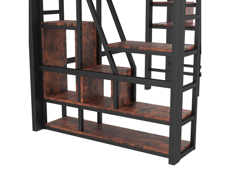 Lit mezzanine 140 x 200 cm avec rangements, échelle et led multicolore, structure en métal et mdf, noir - Conforama W