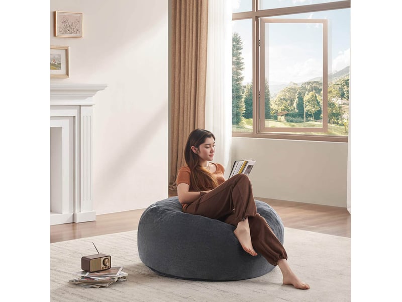  Pouf poire convertible pliable gris foncé en tissu, 90 × 90 × 50 cm, idéal pour lire et recevoir chez vous  - Conforama E